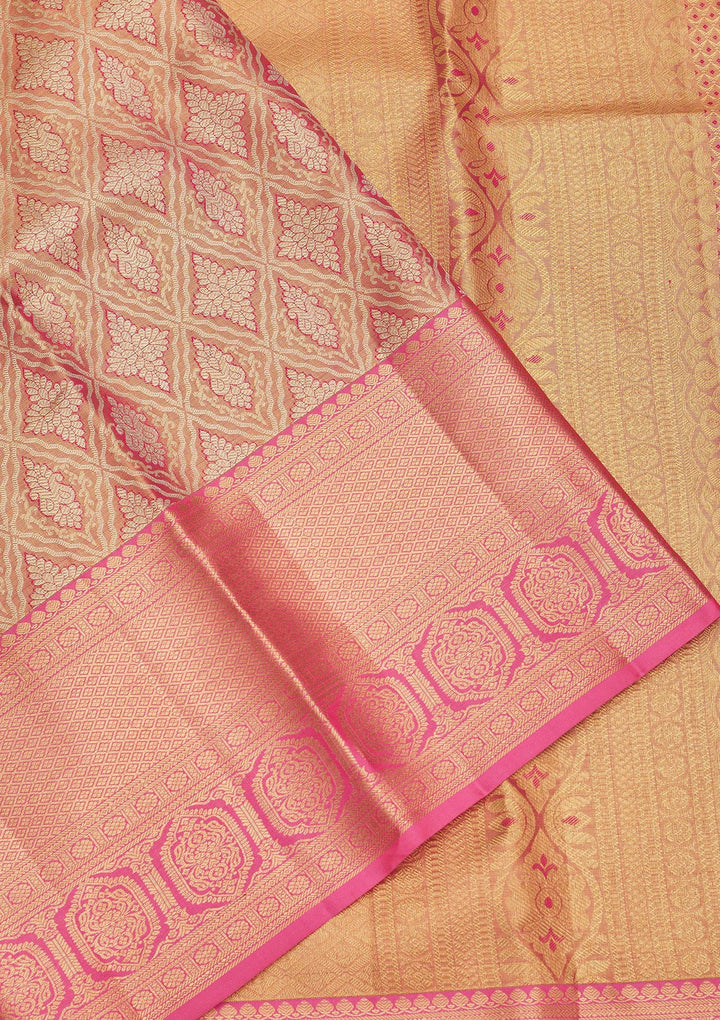 Peach Zariwork Pure Silk Saree