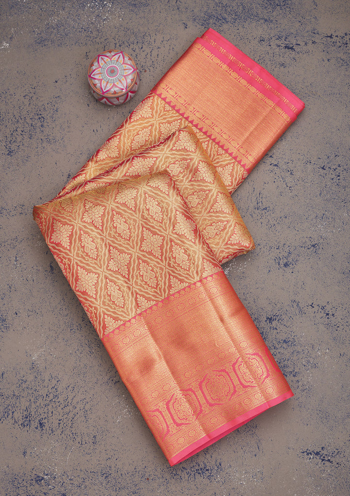 Peach Zariwork Pure Silk Saree