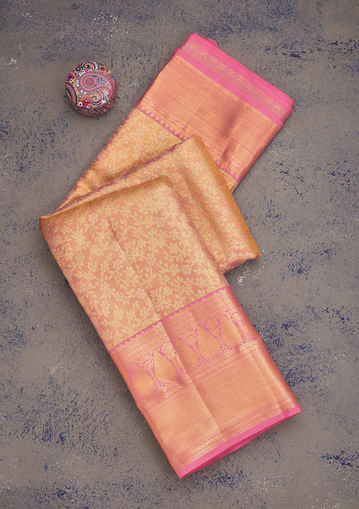 Peach Zariwork Pure Silk Saree