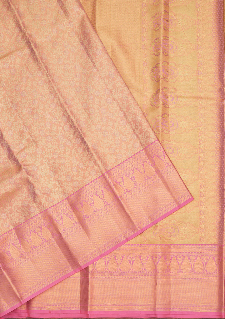 Peach Zariwork Pure Silk Saree