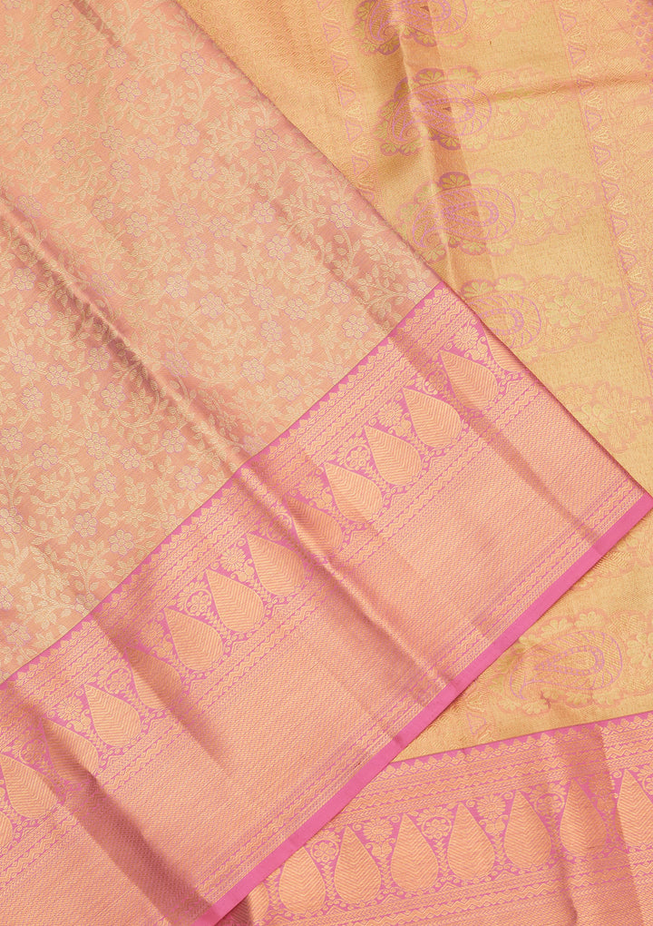 Peach Zariwork Pure Silk Saree