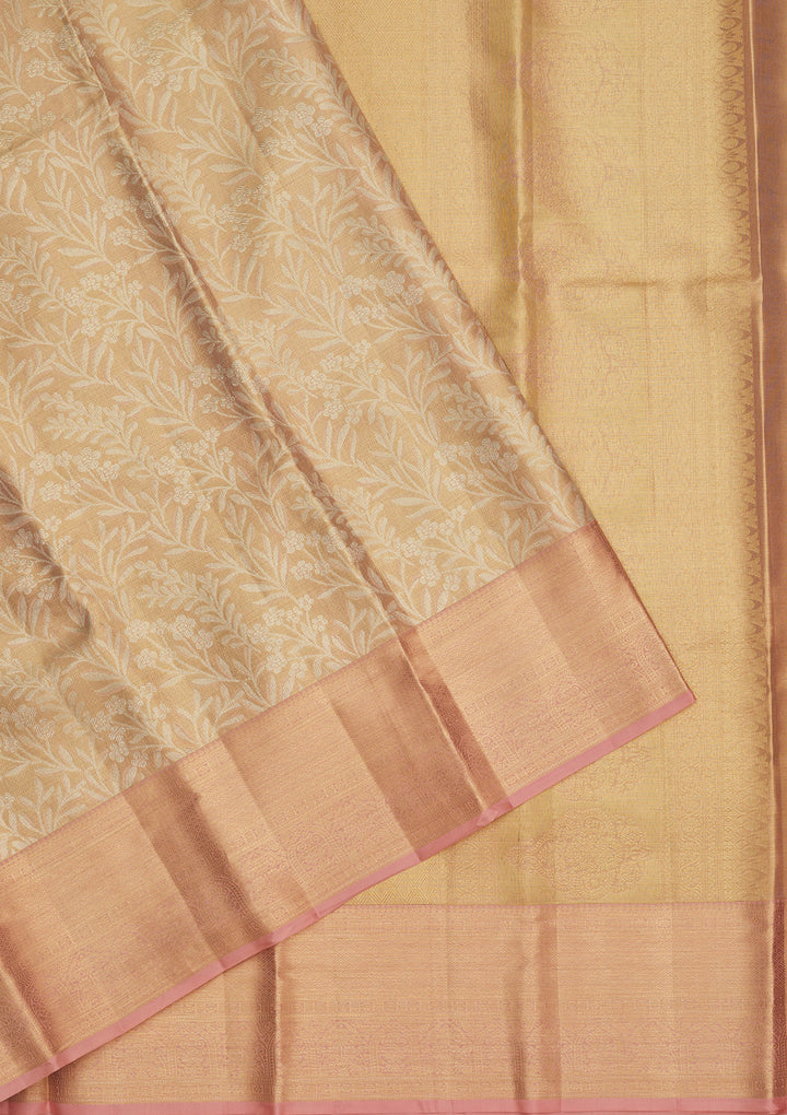 Peach Zariwork Pure Silk Saree