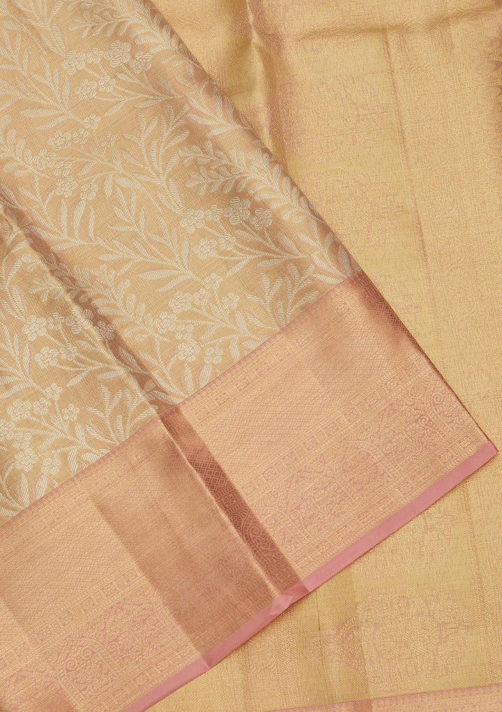 Peach Zariwork Pure Silk Saree