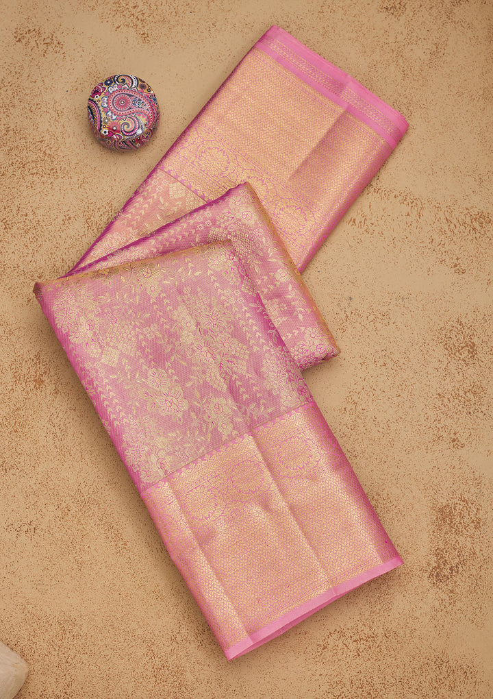 Peach Zariwork Pure Silk Saree