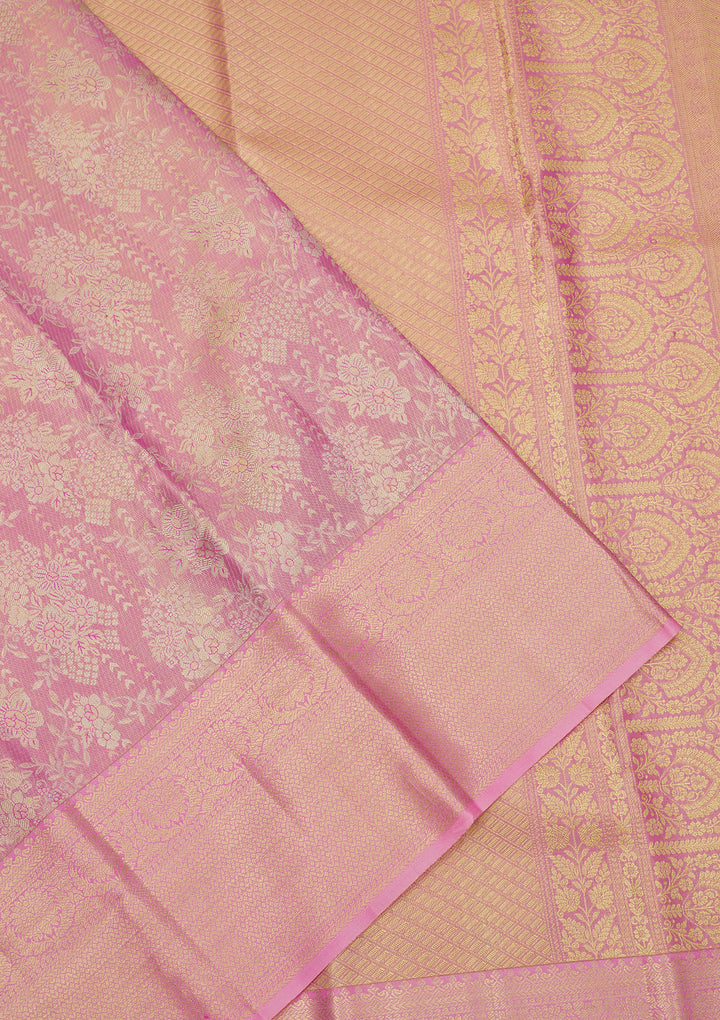 Peach Zariwork Pure Silk Saree