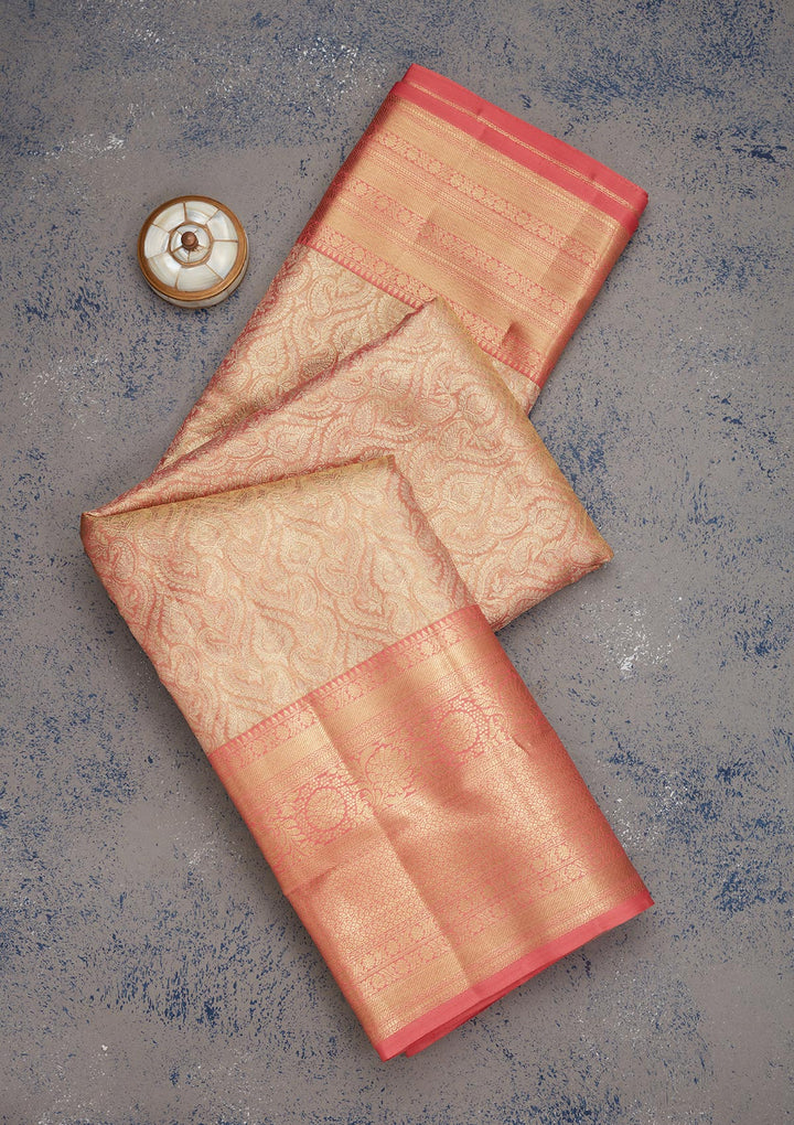 Peach Zariwork Pure Silk Saree