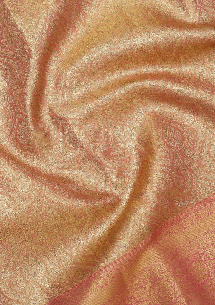 Peach Zariwork Pure Silk Saree
