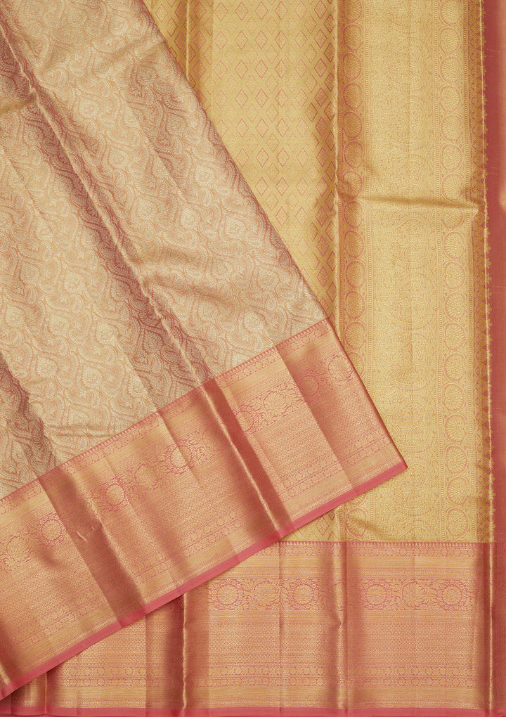 Peach Zariwork Pure Silk Saree