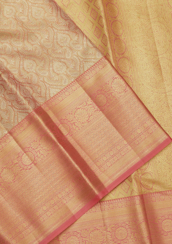 Peach Zariwork Pure Silk Saree