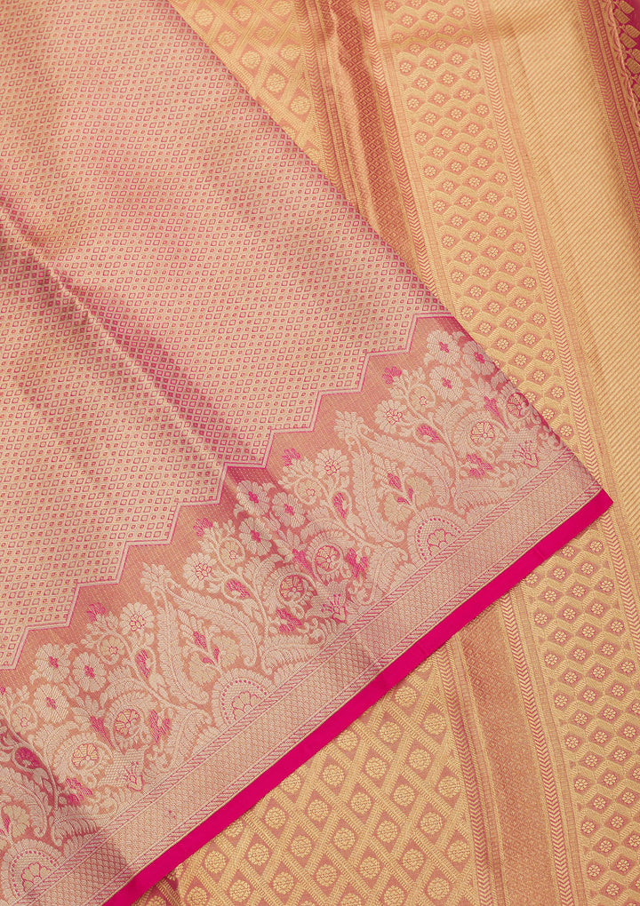 Peach Zariwork Pure Silk Saree