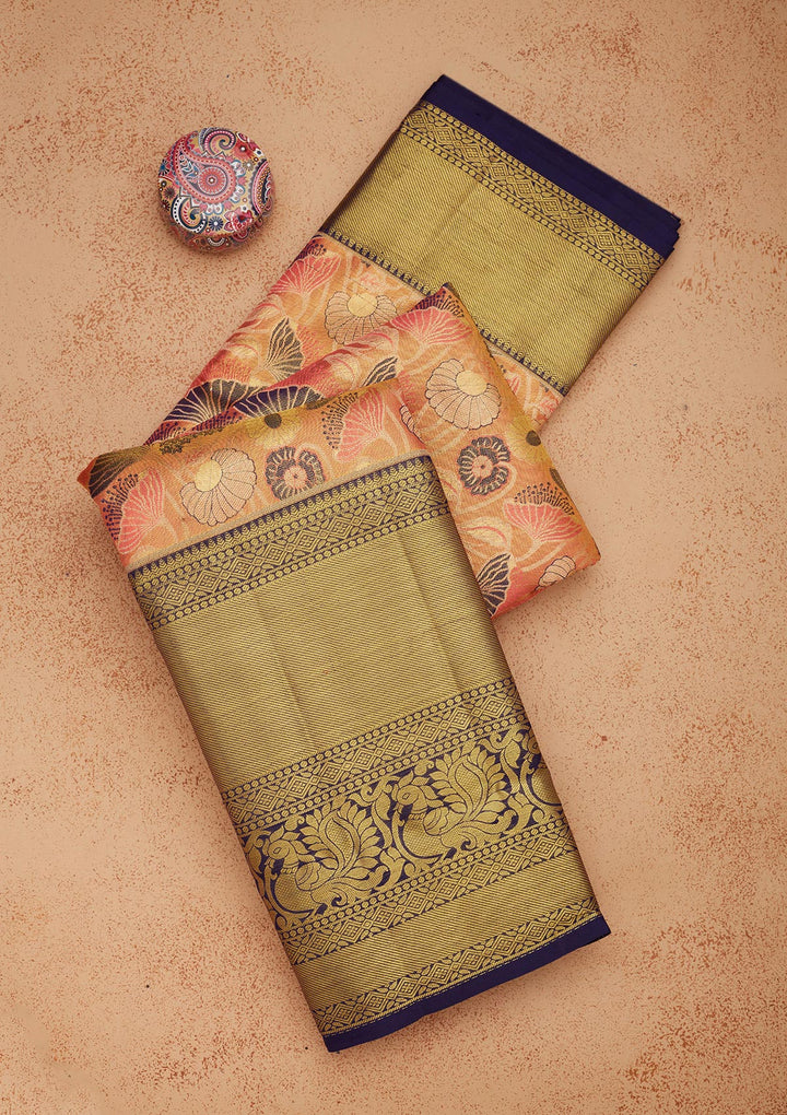 Peach Zariwork Pure Silk Saree