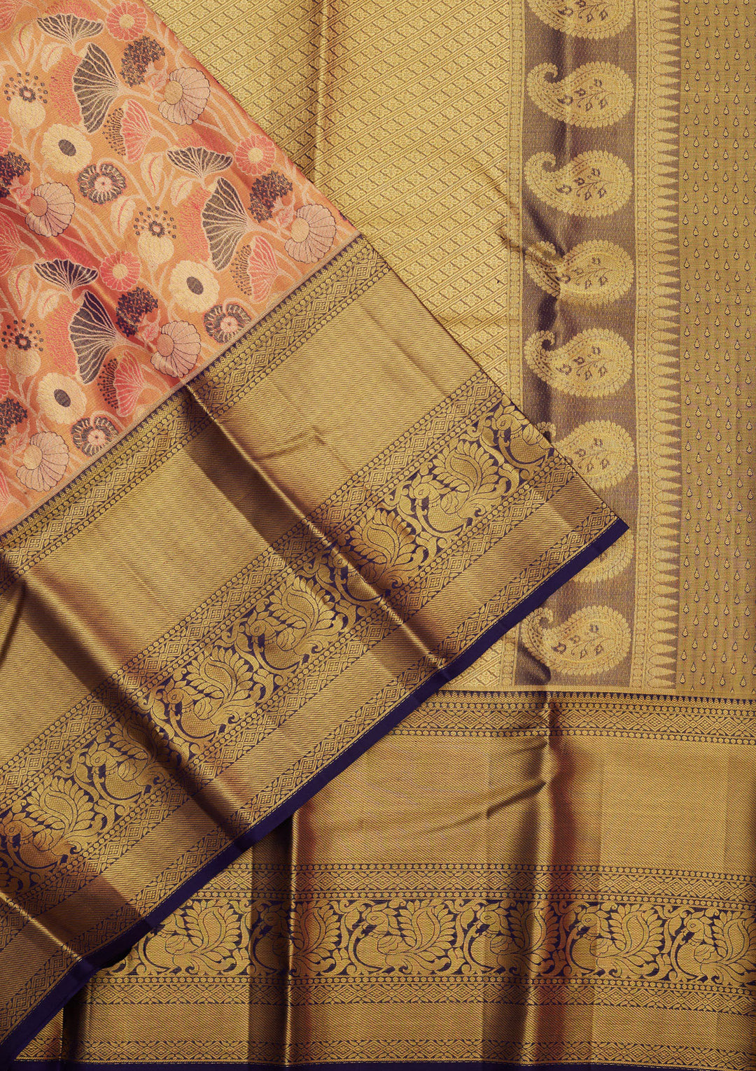 Peach Zariwork Pure Silk Saree