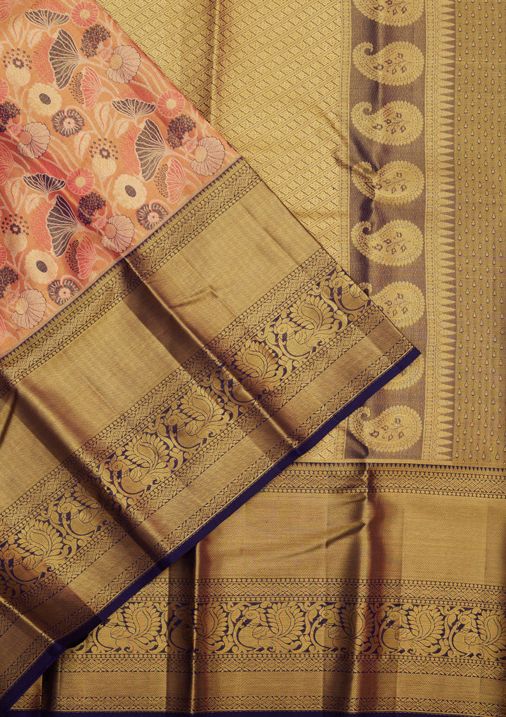 Peach Zariwork Pure Silk Saree