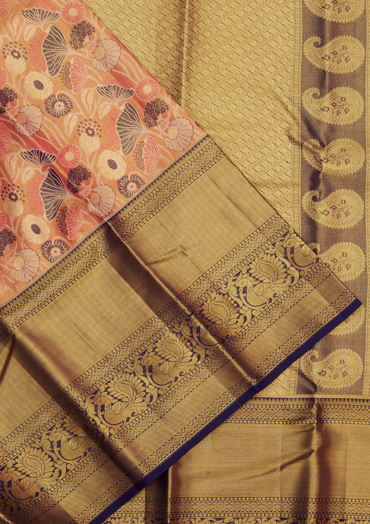 Peach Zariwork Pure Silk Saree