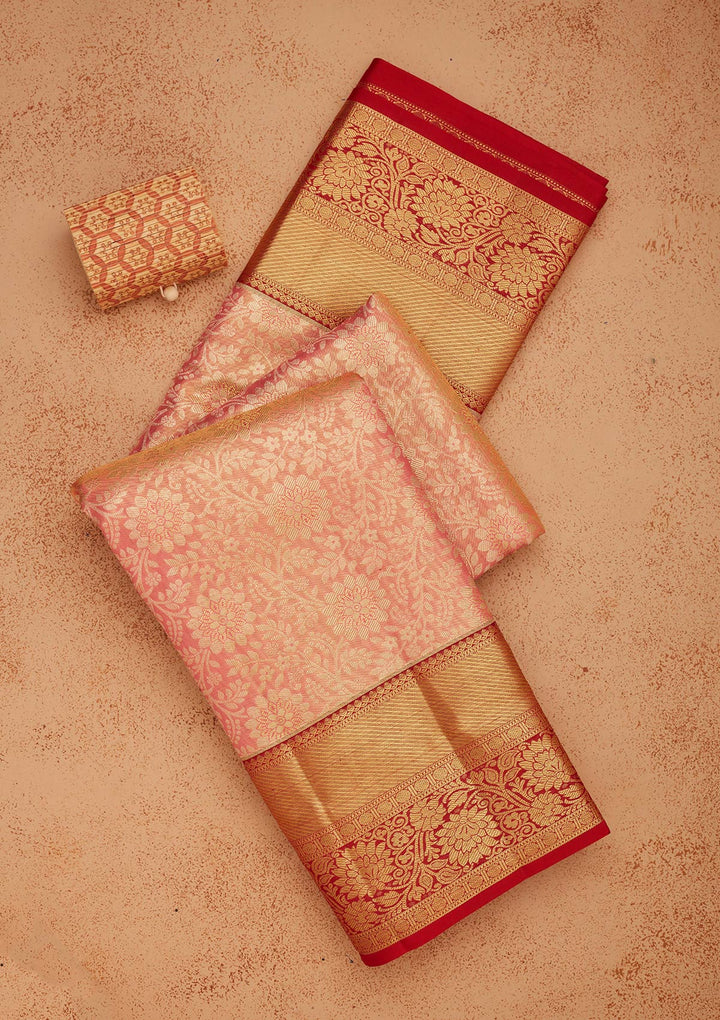 Peach Zariwork Pure Silk Saree