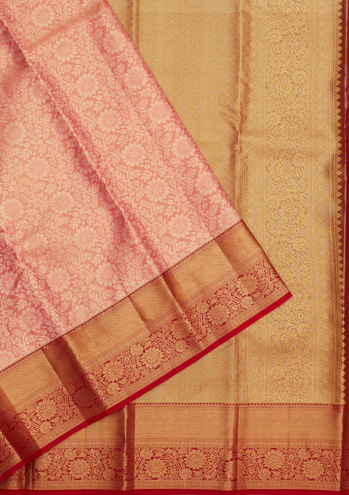 Peach Zariwork Pure Silk Saree