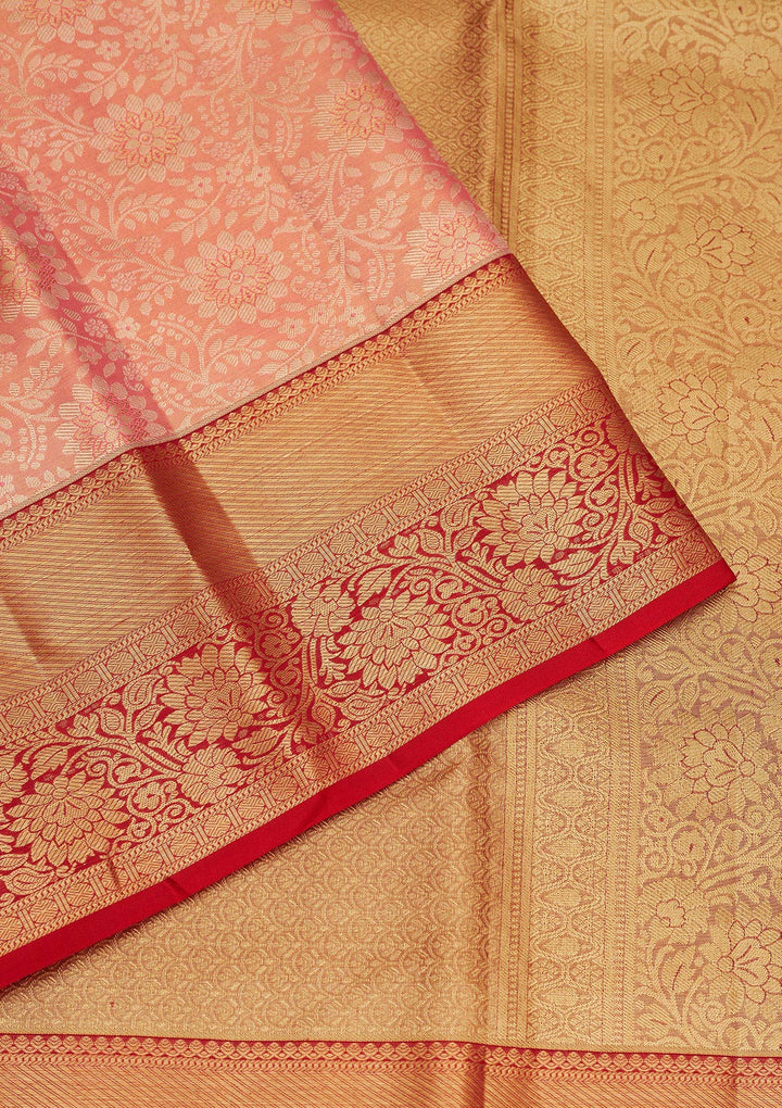 Peach Zariwork Pure Silk Saree