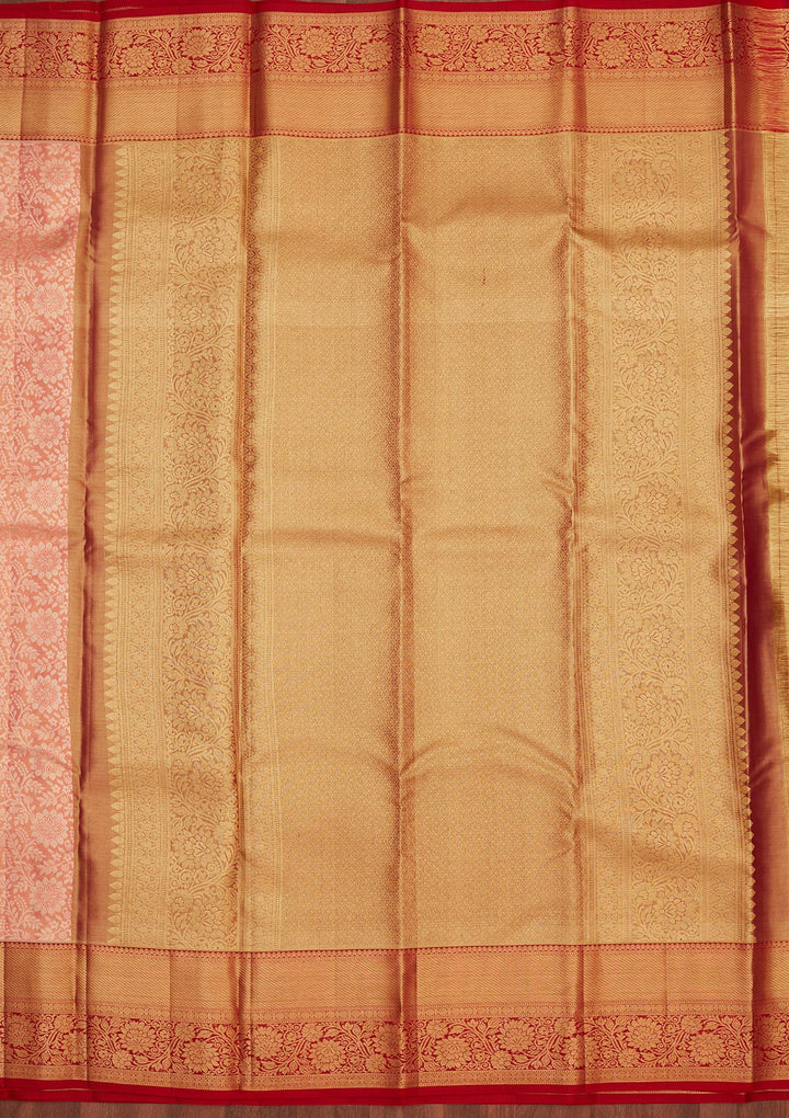 Peach Zariwork Pure Silk Saree