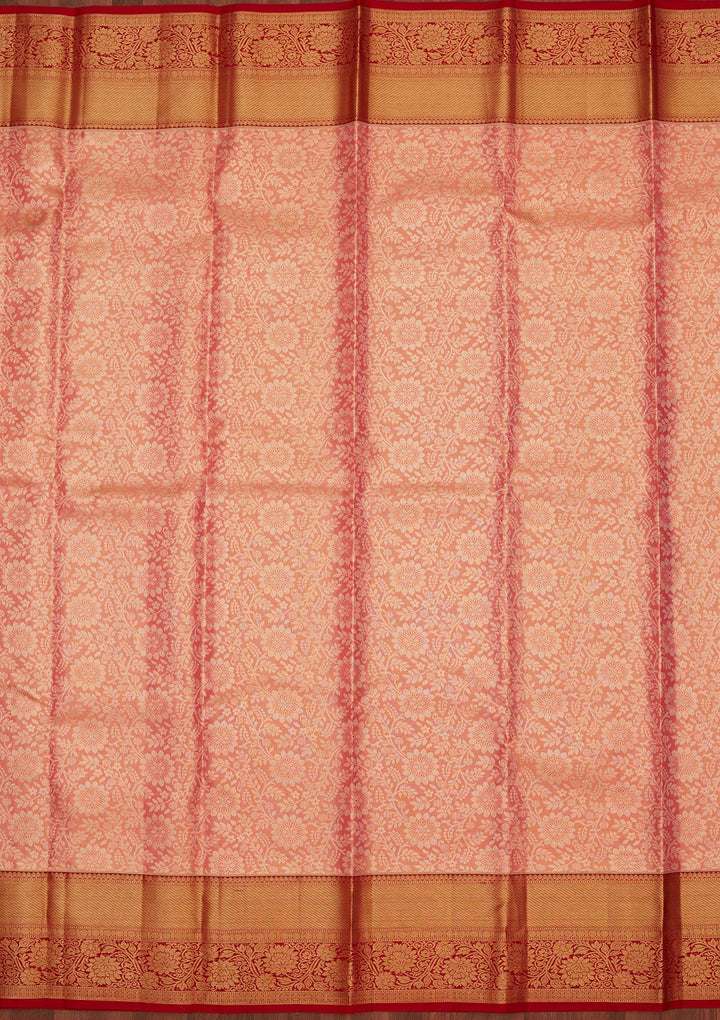 Peach Zariwork Pure Silk Saree
