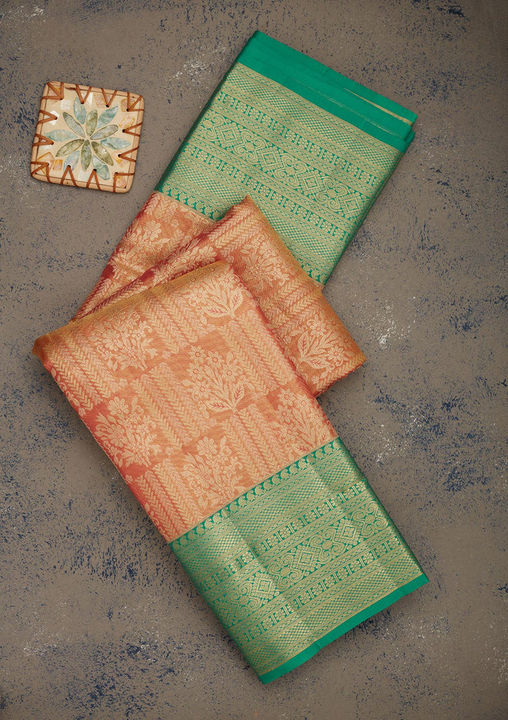 Peach Zariwork Pure Silk Saree