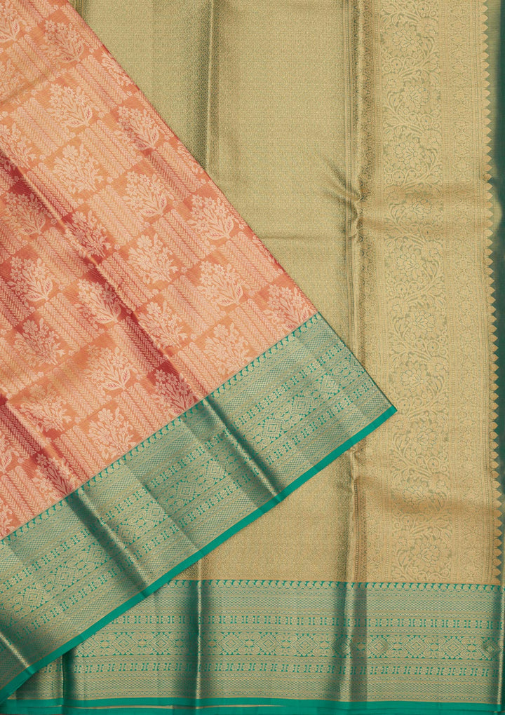 Peach Zariwork Pure Silk Saree