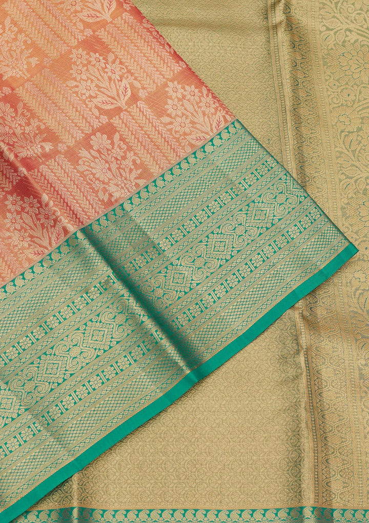 Peach Zariwork Pure Silk Saree