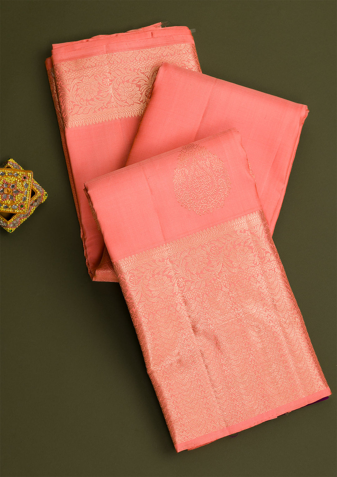 Peach Gold Zariwork Pure Silk Saree-Koskii