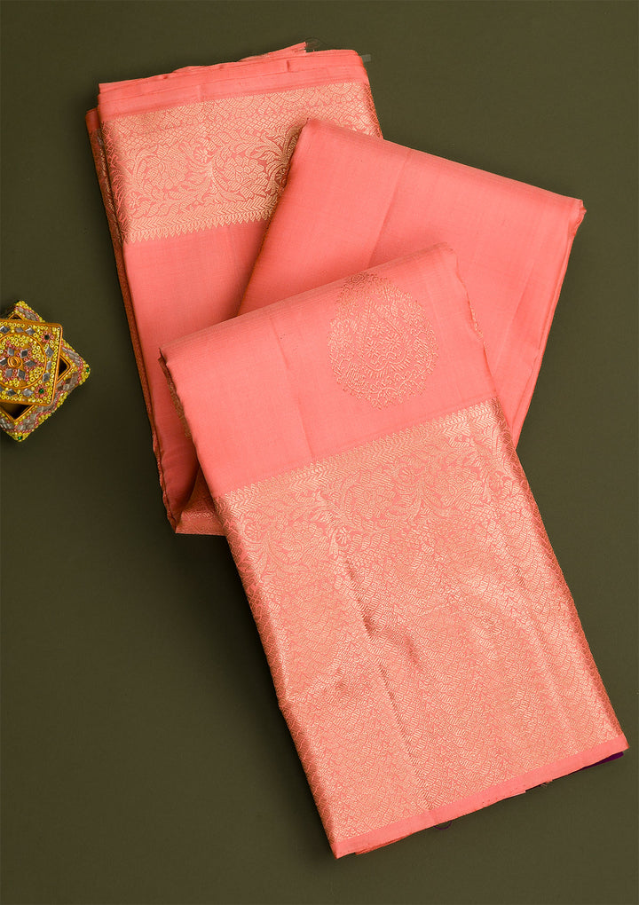 Peach Gold Zariwork Pure Silk Saree-Koskii