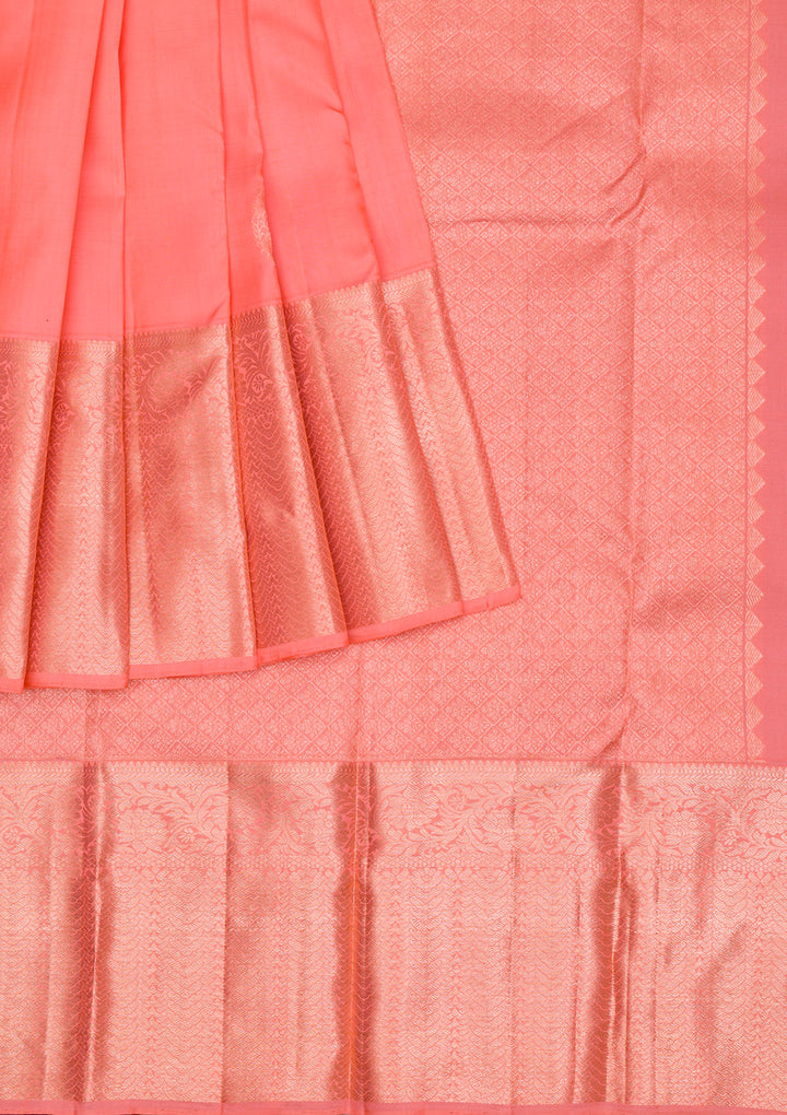 Peach Gold Zariwork Pure Silk Saree