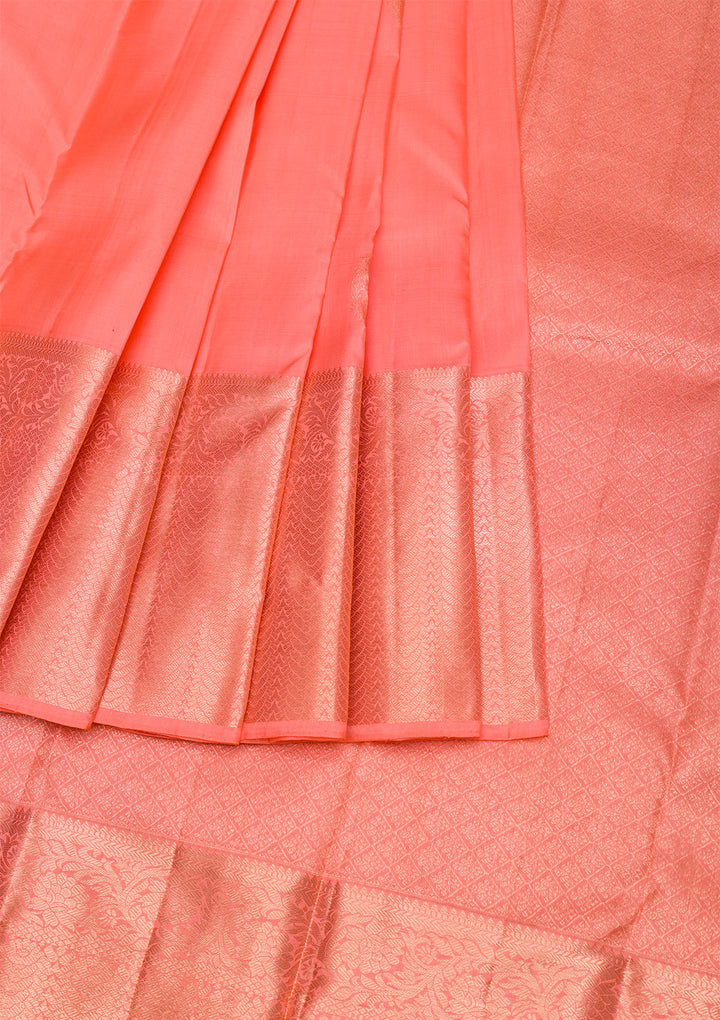 Peach Gold Zariwork Pure Silk Saree