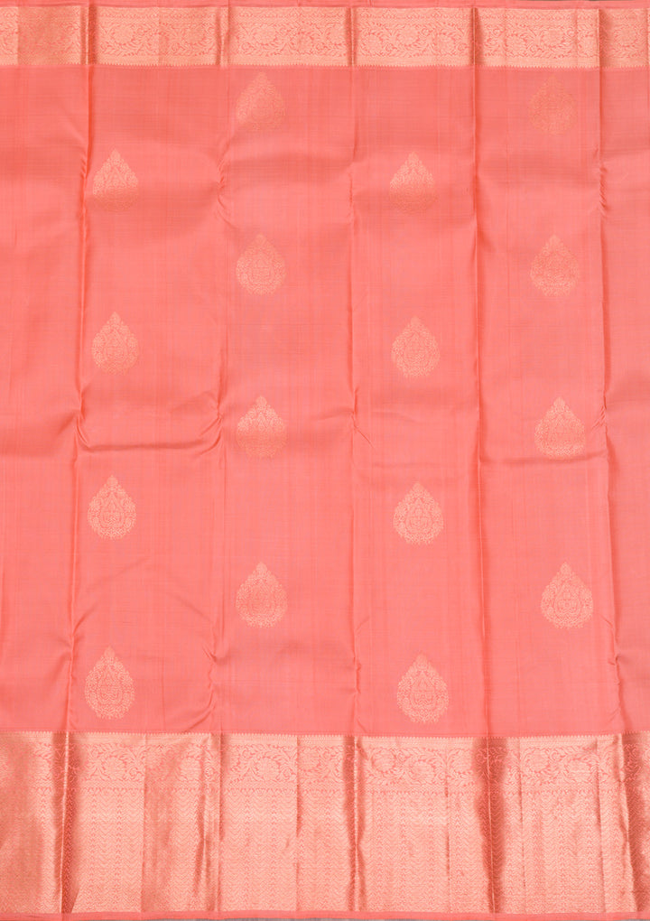 Peach Gold Zariwork Pure Silk Saree