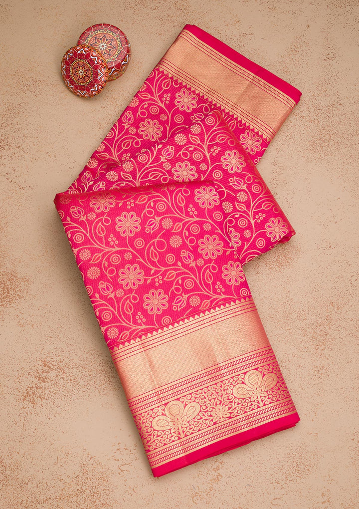 Peach Zariwork Banarasi Pure Silk Saree