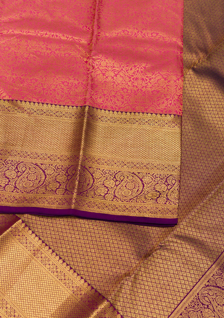 Peach Zariwork Banarasi Pure Silk Saree