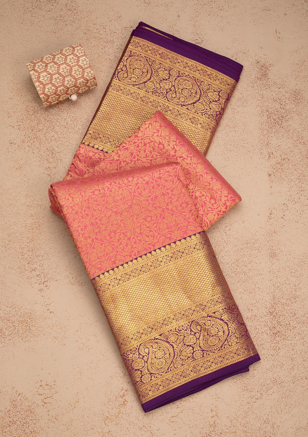Peach Zariwork Banarasi Pure Silk Saree