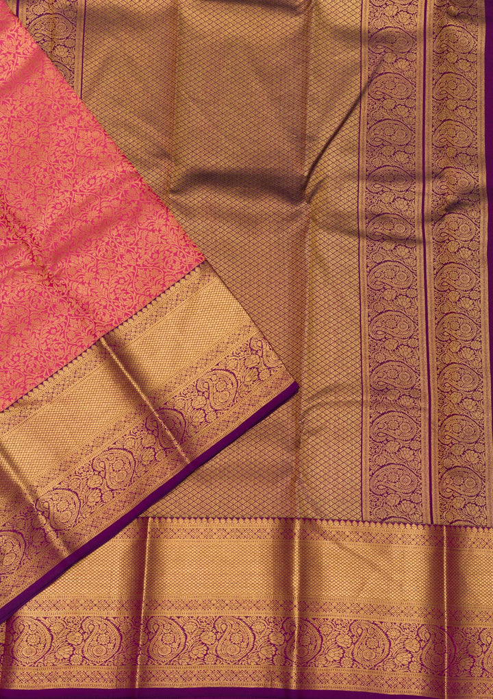 Peach Zariwork Banarasi Pure Silk Saree