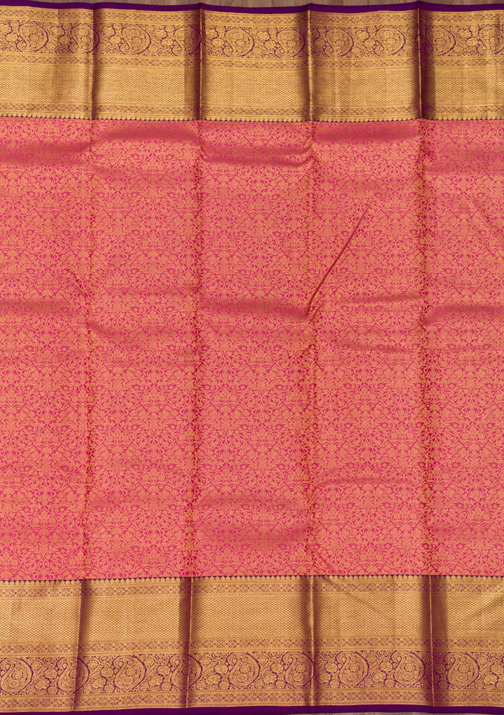 Peach Zariwork Banarasi Pure Silk Saree