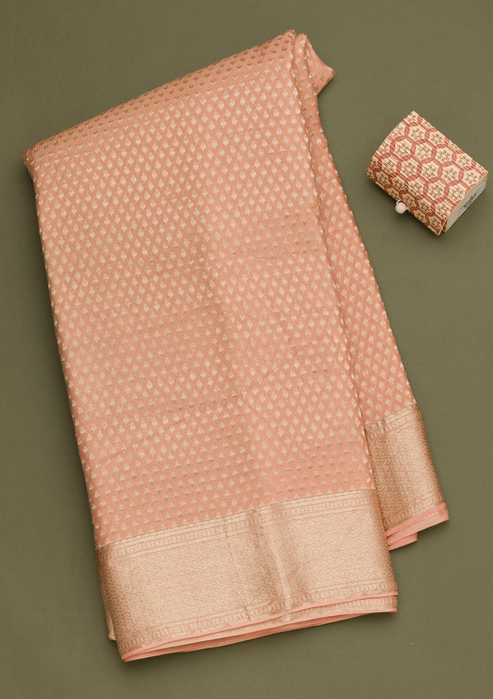 Peach Zariwork Banarasi Pure Silk Saree