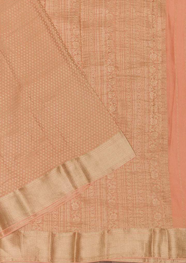 Peach Zariwork Banarasi Pure Silk Saree
