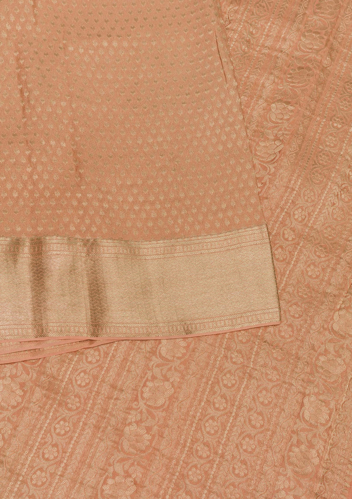 Peach Zariwork Banarasi Pure Silk Saree