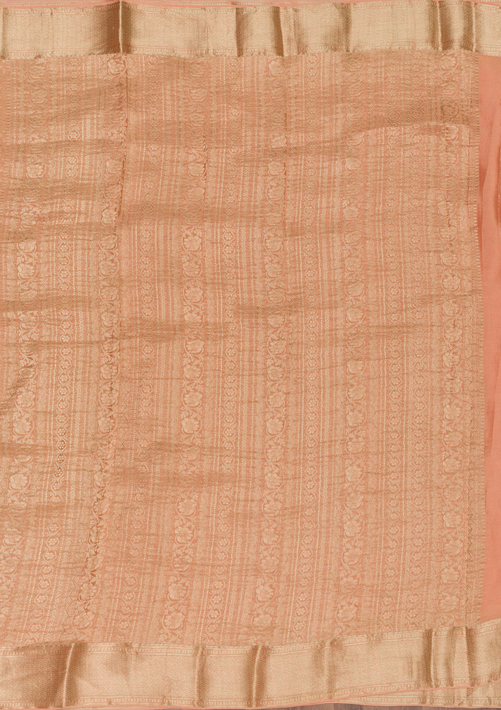 Peach Zariwork Banarasi Pure Silk Saree
