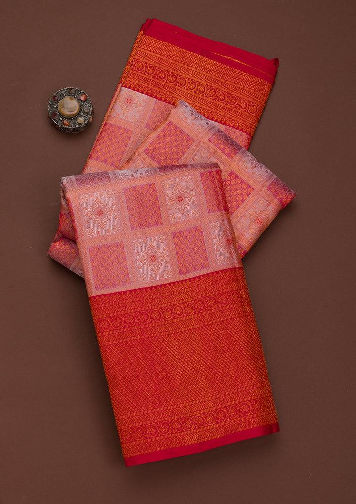Peach Zariwork Pure Silk Saree