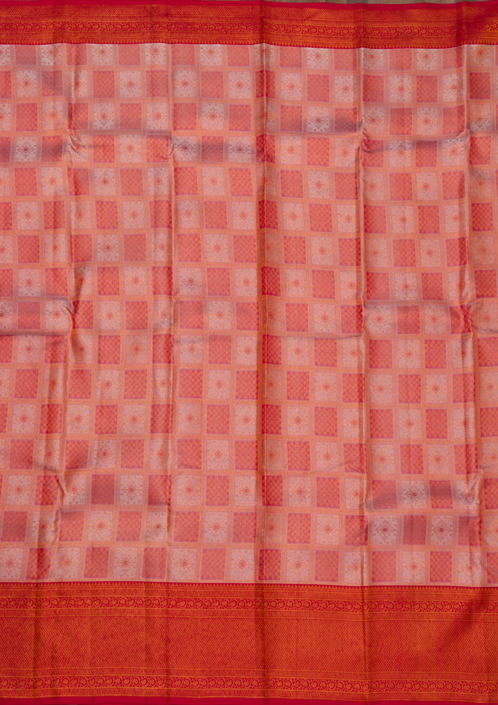 Peach Zariwork Pure Silk Saree