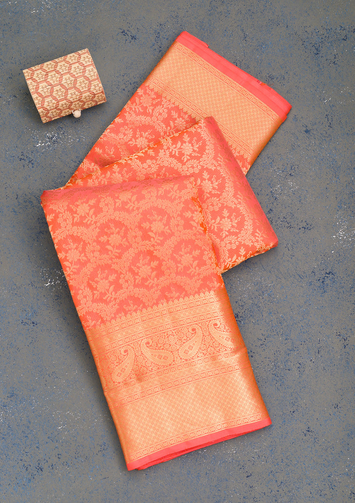 Peach Zariwork Kanjivaram Pure Silk Saree