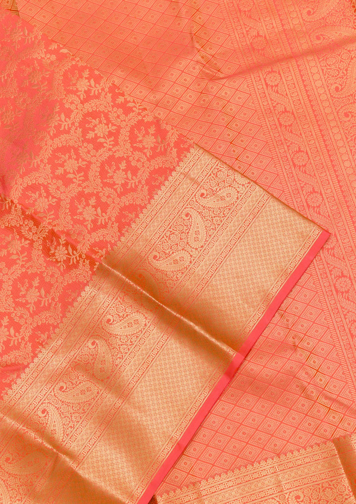 Peach Zariwork Kanjivaram Pure Silk Saree