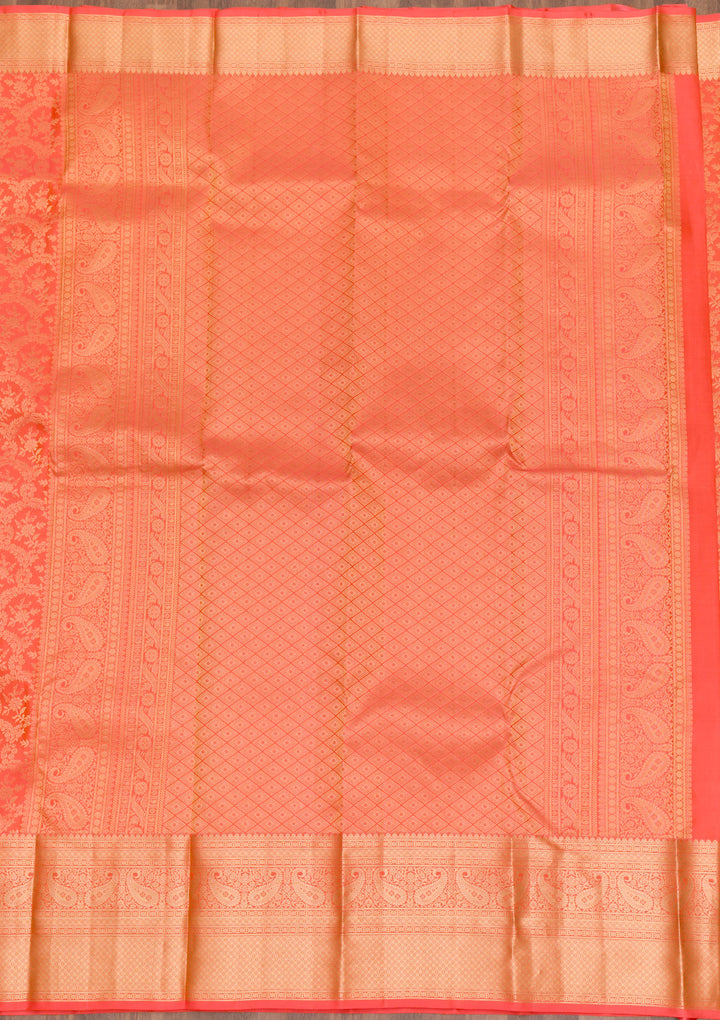 Peach Zariwork Kanjivaram Pure Silk Saree