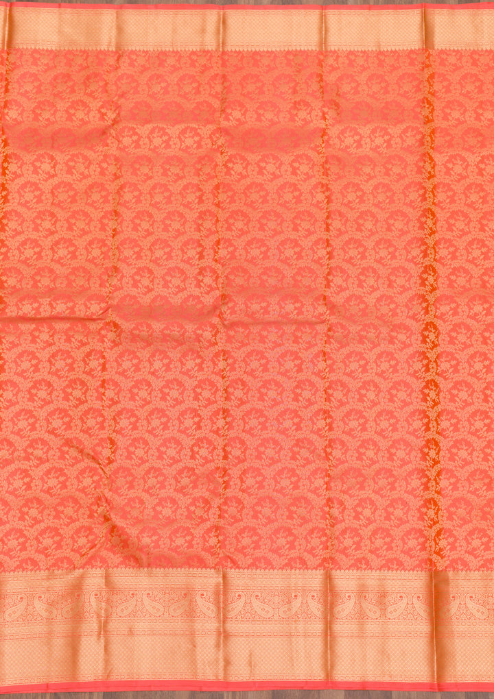 Peach Zariwork Kanjivaram Pure Silk Saree