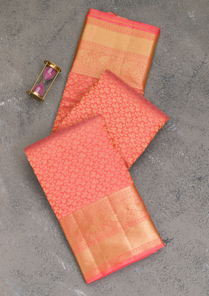 Peach Zariwork Kanjivaram Pure Silk Saree