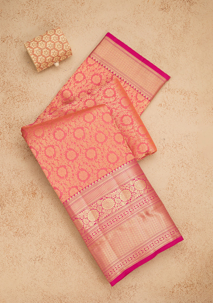 Peach Zariwork Pure Silk Saree