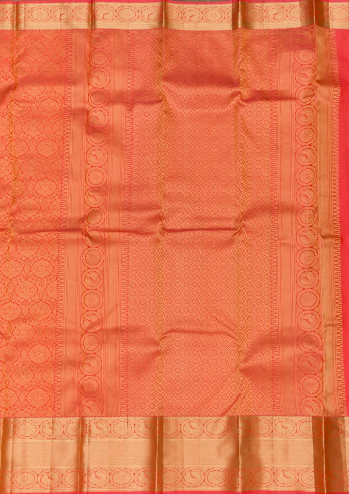Peach Zariwork Banarasi Pure Silk Saree