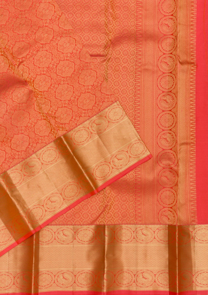 Peach Zariwork Banarasi Pure Silk Saree